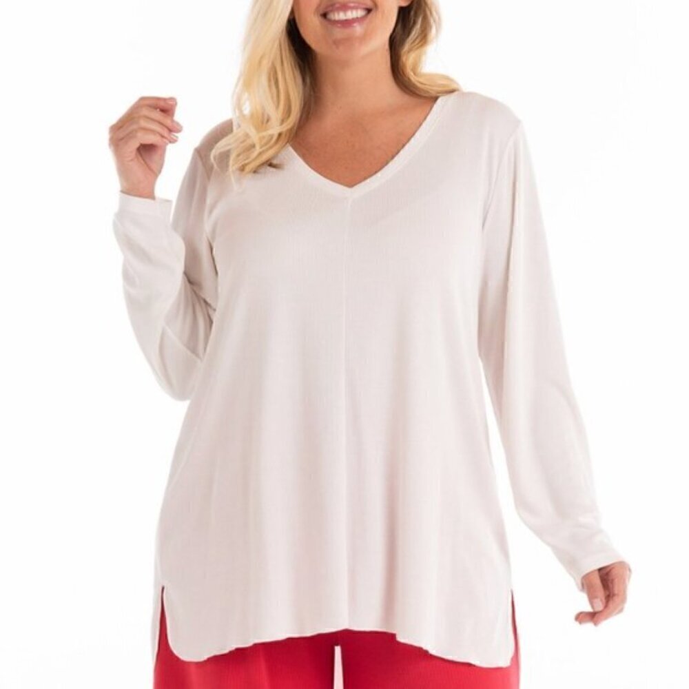 Fresh Produce Jetsetter White long Sleeve Ribbed Tunic Top Shirt Travel Lounge